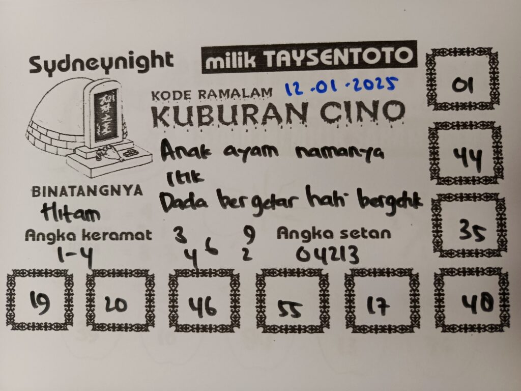 Syair Kuburan Cino SydneyNight Hari ini Minggu, 12 Januari 2025