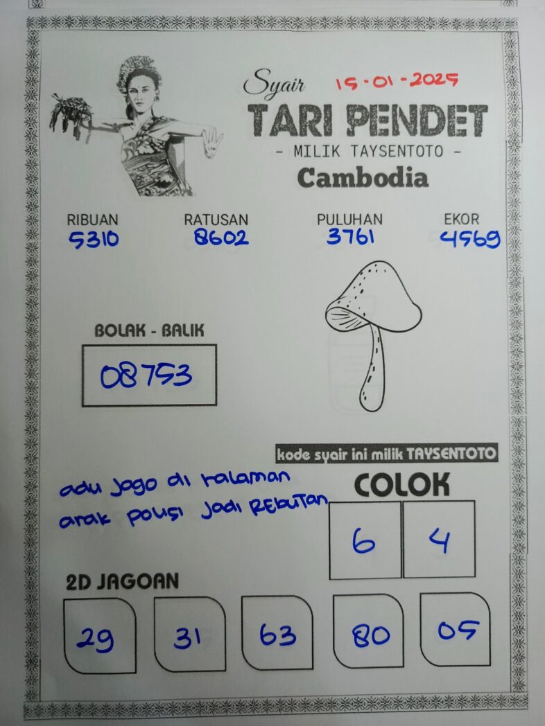 Syair Tari Pendet Cambodia Hari Ini Kamis, 15 Januari 2025