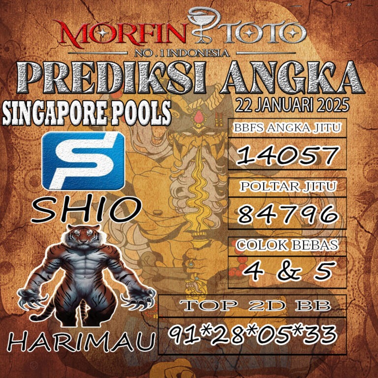 Prediksi Singapore Pools  hari ini Rabu, 22 Januari 2025