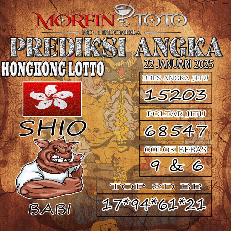 Prediksi Hongkong Lotto hari ini Rabu, 22 Januari 2025