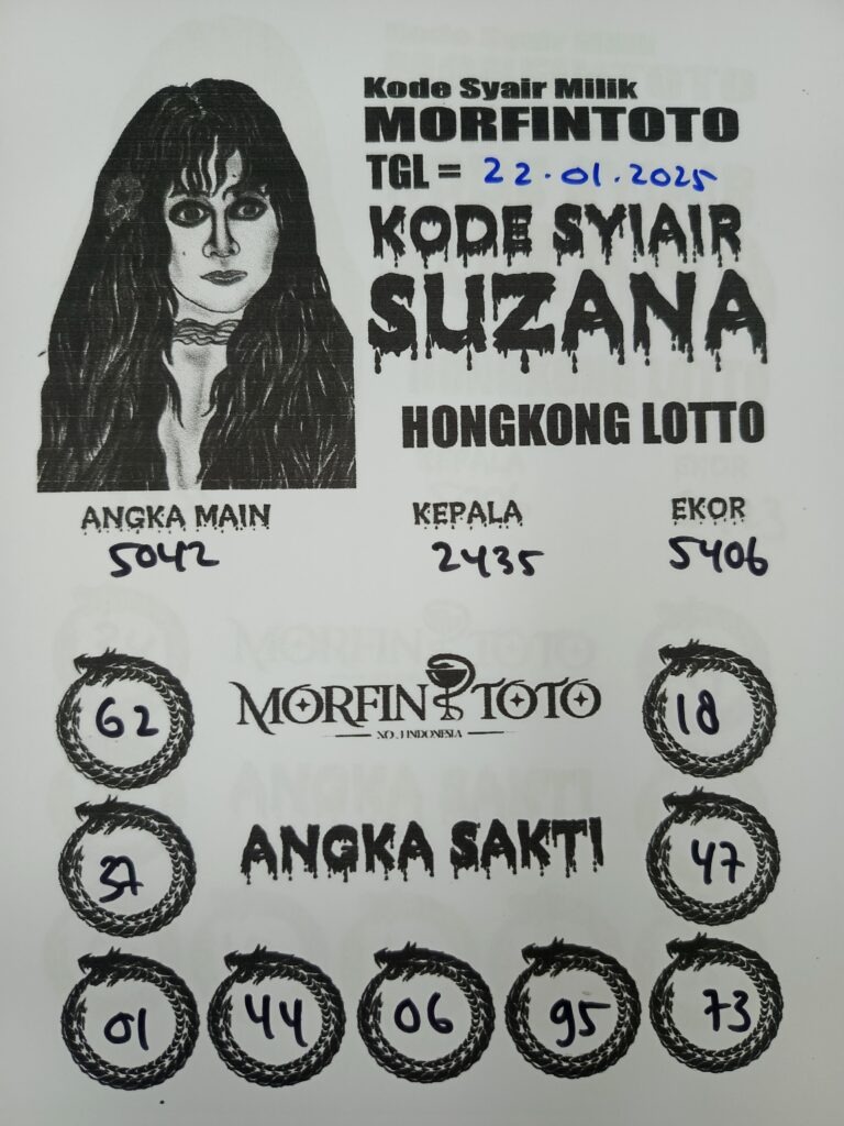 Syair Suzana Hongkong Lotto hari ini Rabu, 22 Januari 2025