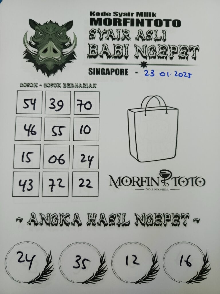 Syair Babi Ngepet Singapore Pools hari ini Kamis, 23 Januari 2025