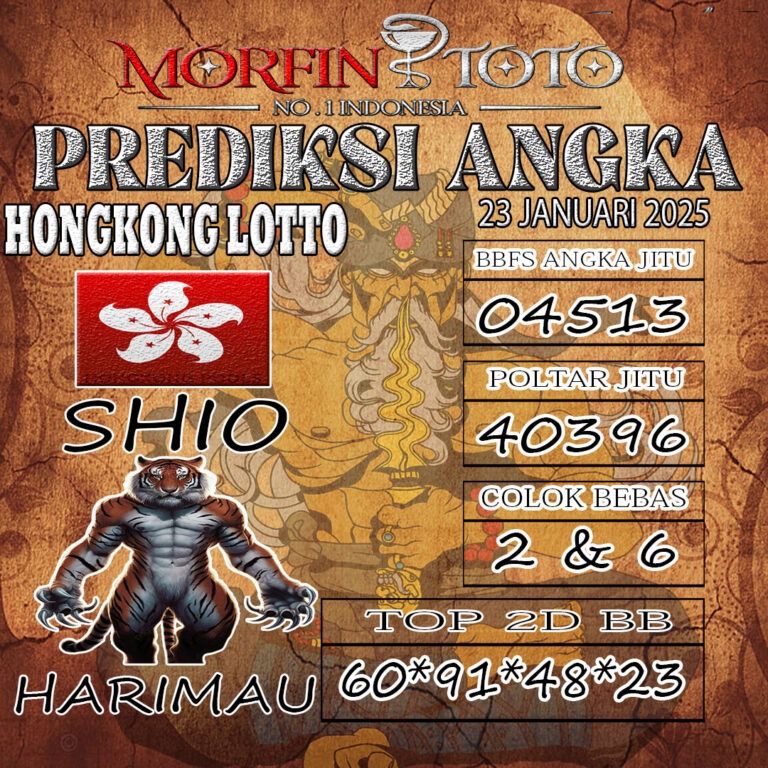 Prediksi Hongkong Lotto hari ini Kamis, 23 Januari 2025