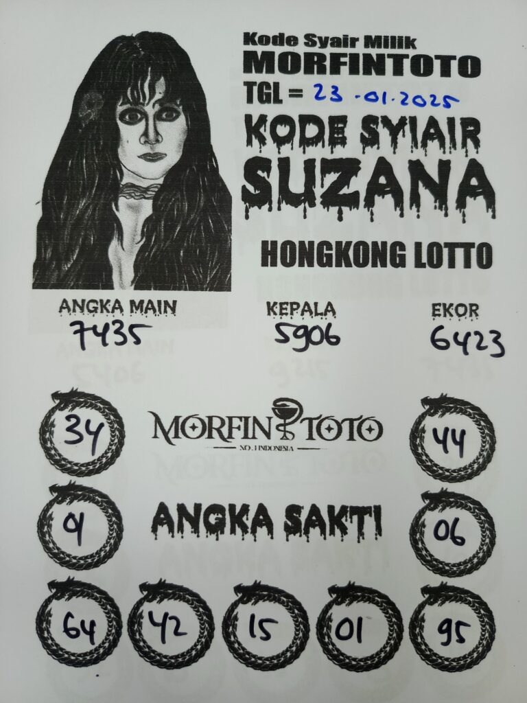 Syair Suzana Hongkong Lotto hari ini Kamis, 23 Januari 2025