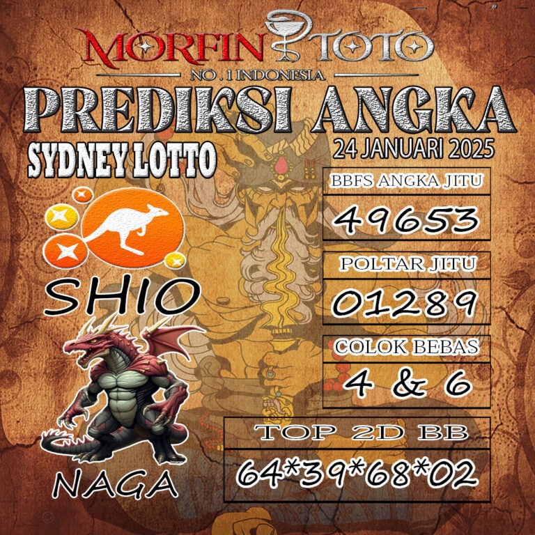 Prediksi Sydney Lotto hari ini Jumat, 24 Januari 2025