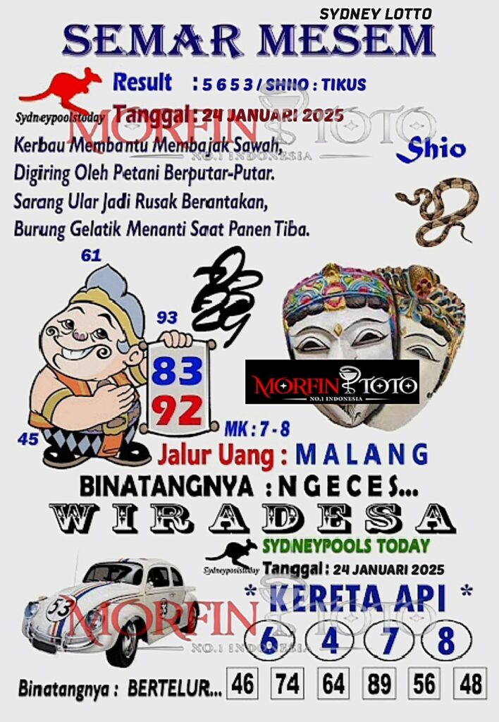 Syair Semar Mesem Sydney Lotto hari ini Jumat, 24 Januari 2025