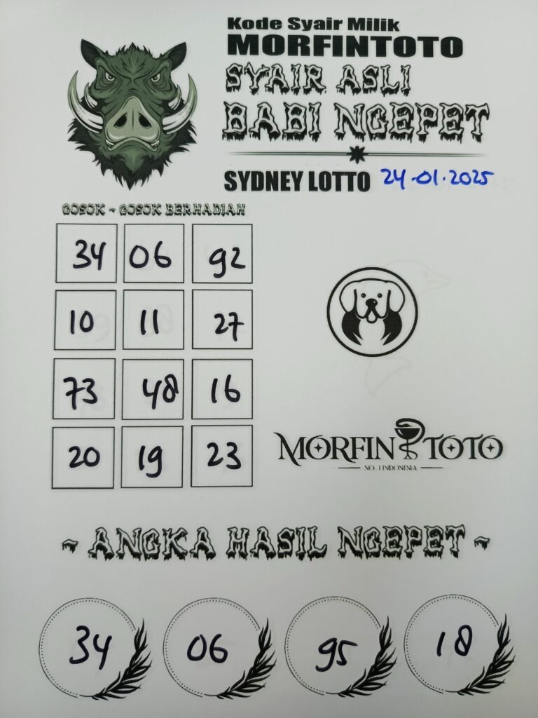 Syair Babi Ngepet Sydney Lotto hari ini Jumat, 24 Januari 2025