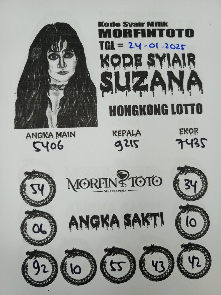 Syair Suzana Hongkong Lotto hari ini Jumat, 24 Januari 2025