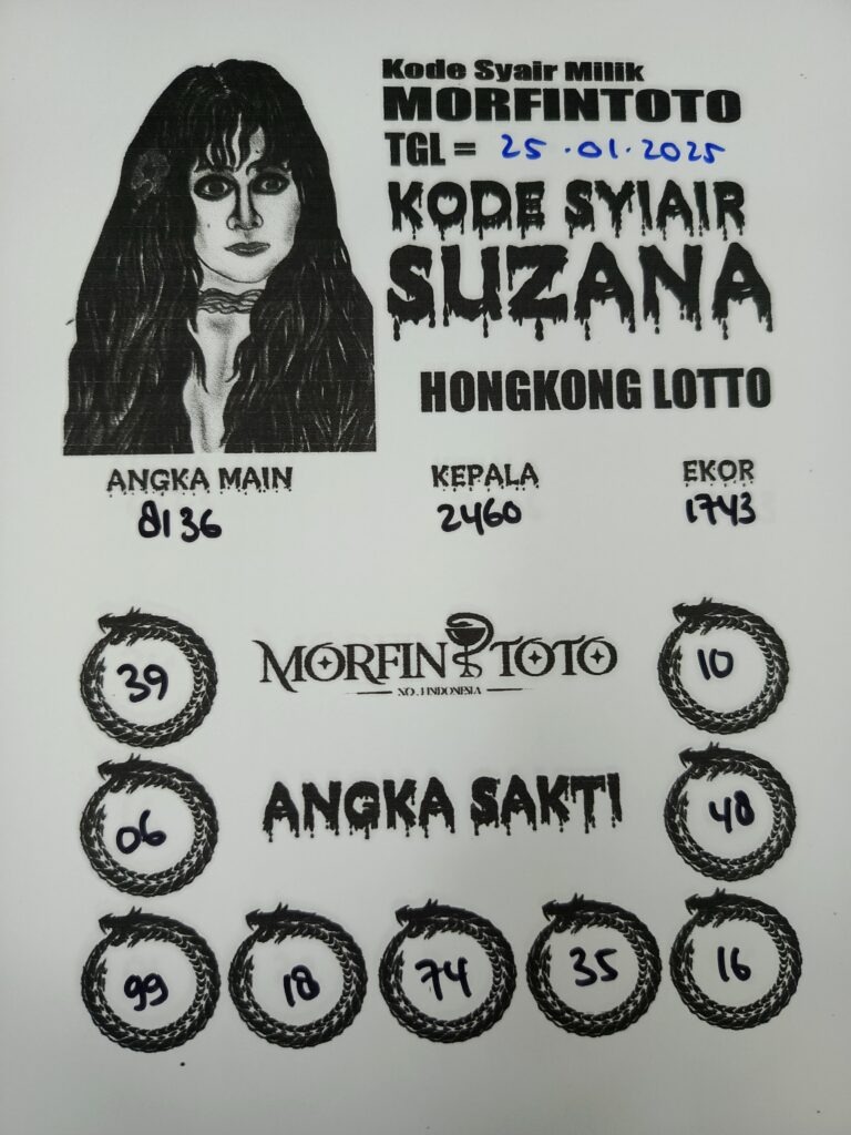 Syair Suzana Hongkong Lotto hari ini Sabtu, 25 Januari 2025