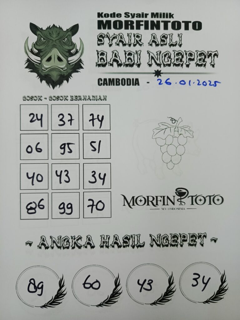 Syair Babi Ngepet Cambodia Hari Ini Minggu, 26 Januari 2025