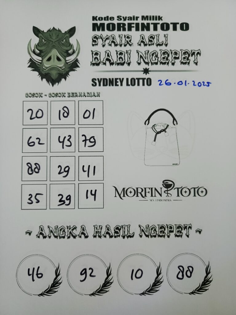 Syair Babi Ngepet Sydney Lotto hari ini Minggu, 26 Januari 2025