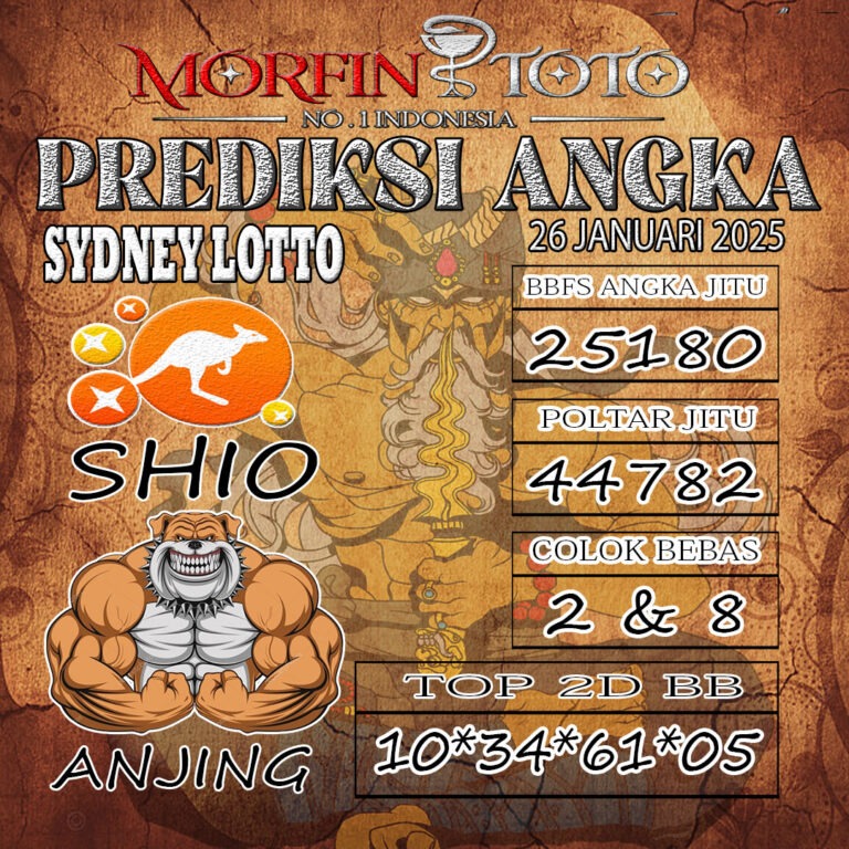 Prediksi Sydney Lotto hari ini Minggu, 26 Januari 2025