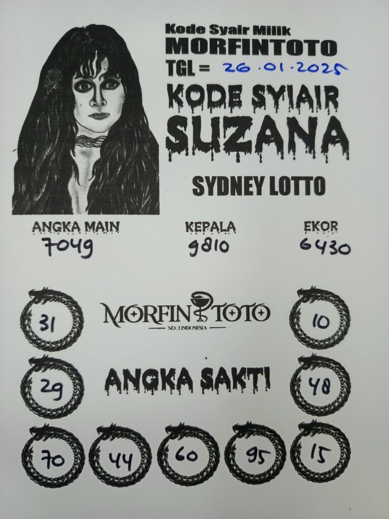 Syair Suzana Sydney Lotto hari ini Minggu, 26 Januari 2025