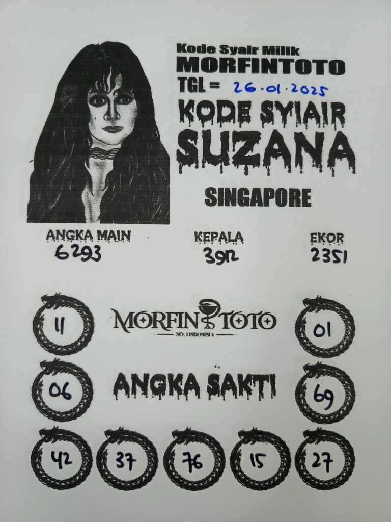 Syair Suzana Singapore Pools hari ini Minggu, 26 Januari 2025