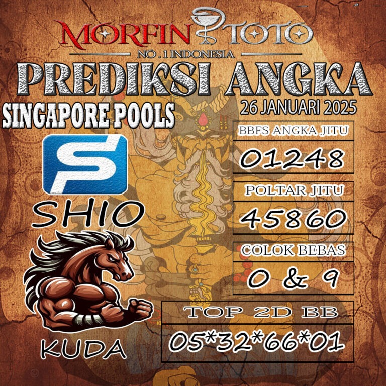 Prediksi Singapore Pools hari ini Minggu, 26 Januari 2025