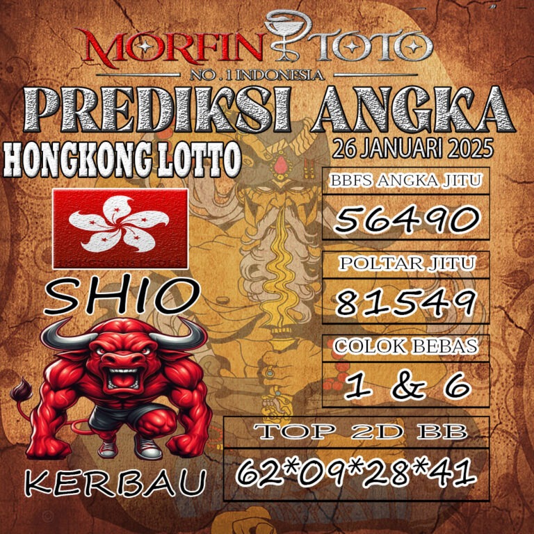 Prediksi Hongkong Lotto hari ini Minggu, 26 Januari 2025