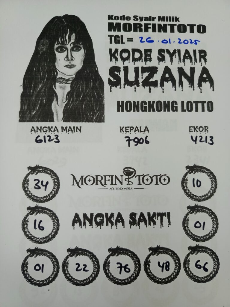 Syair Suzana Hongkong Lotto hari ini Minggu, 26 Januari 2025