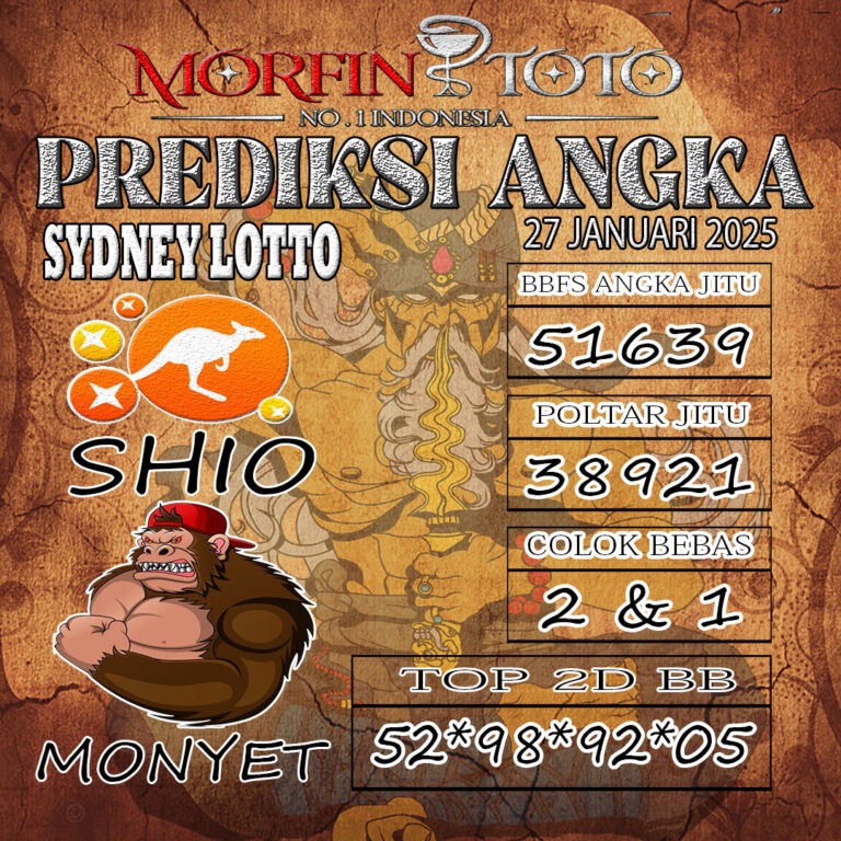 Prediksi Sydney Lotto hari ini Senin, 27 Januari 2025