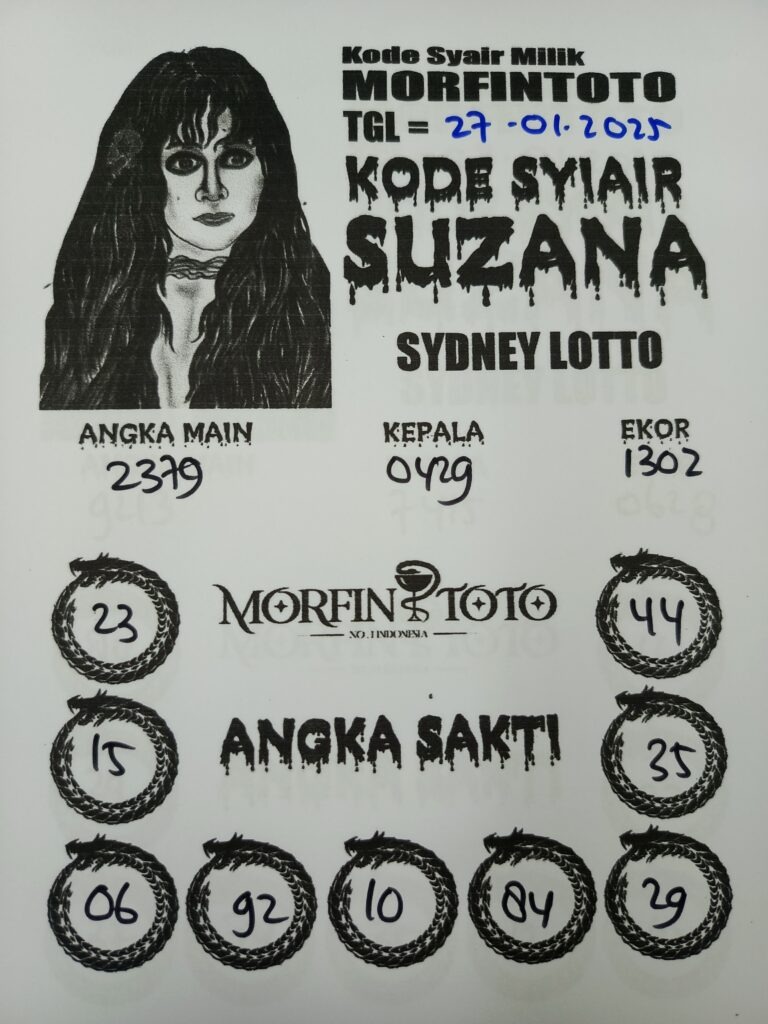 Syair Suzana Sydney Lotto hari ini Senin, 27 Januari 2025