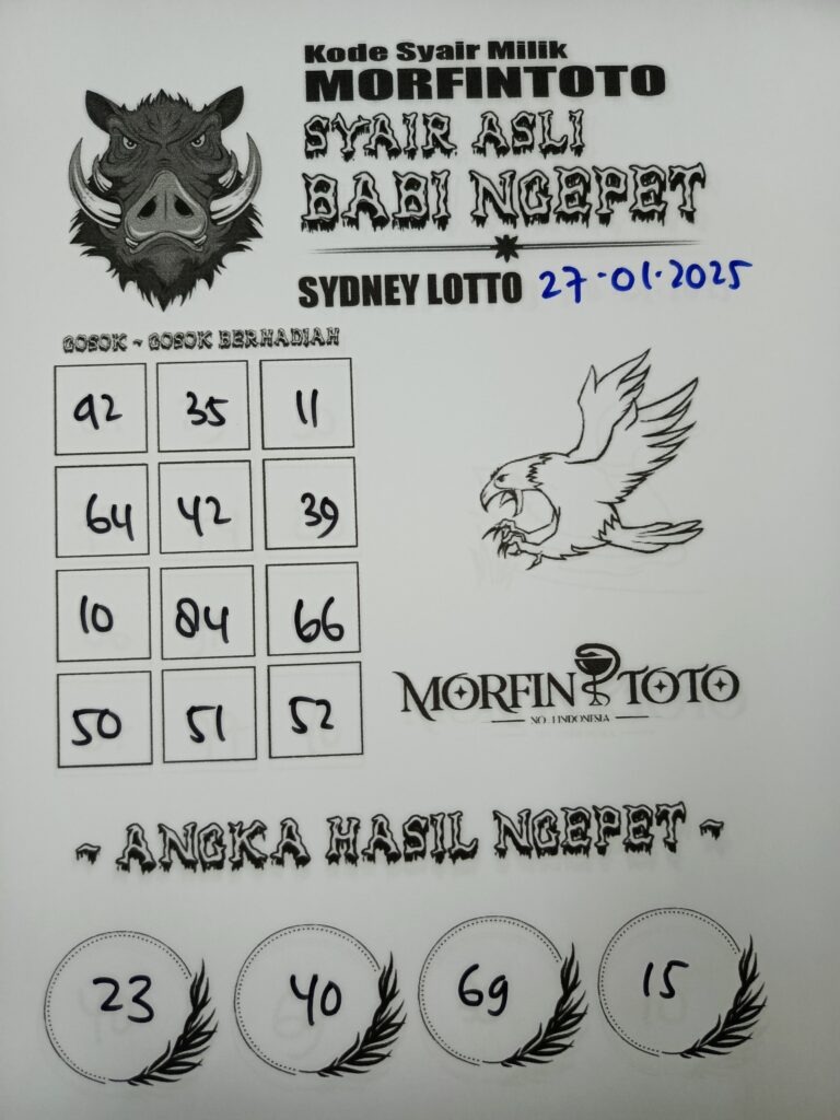 Syair Babi Ngepet Sydney Lotto hari ini Senin, 27 Januari 2025