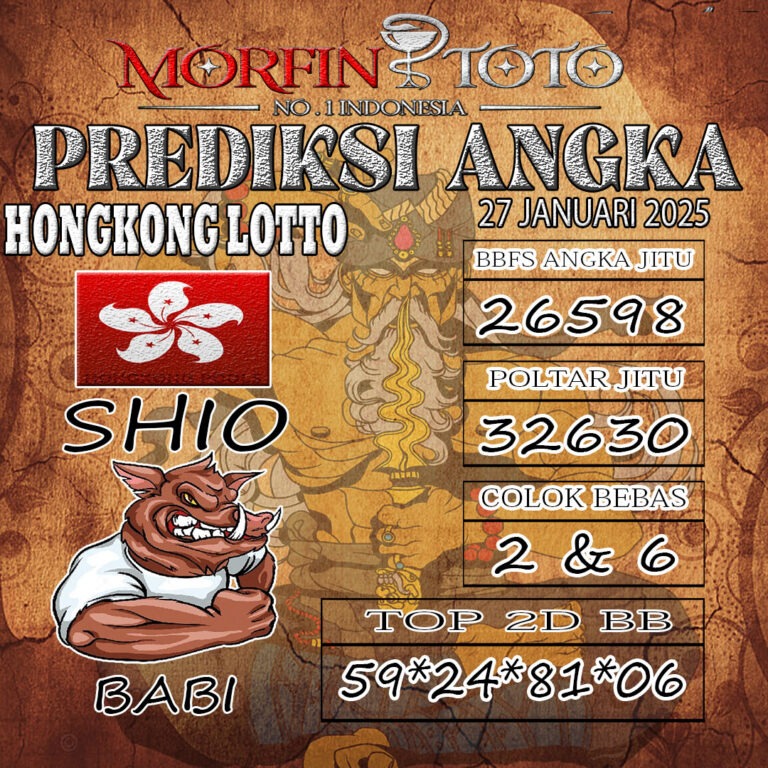 Prediksi Hongkong Lotto hari ini Senin, 27 Januari 2025