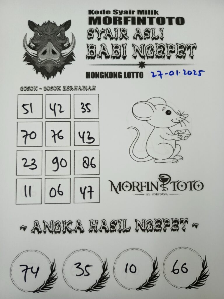 Syair Babi Ngepet Hongkong Lotto hari ini Senin, 27 Januari 2025