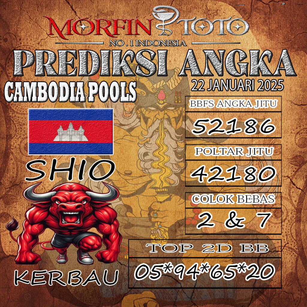 Prediksi CAMBODIA POOLS hari ini Rabu, 22 Januari 2025