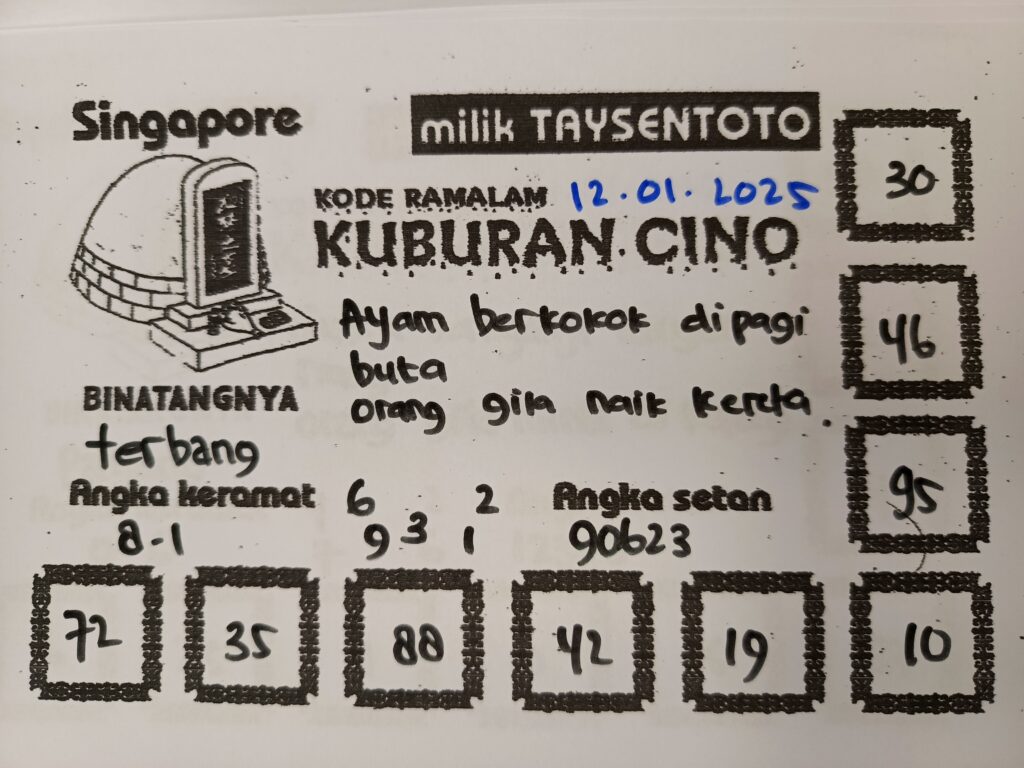 Syair Kuburan Cino SGP Hari ini Minggu, 12 Januari 2025