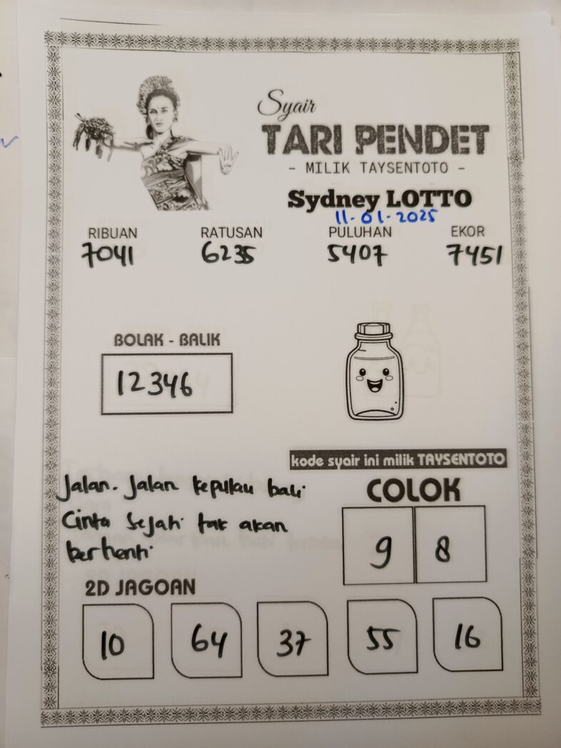 Syair Tari Pendet Sydney Hari ini Sabtu,11 Januari 2025