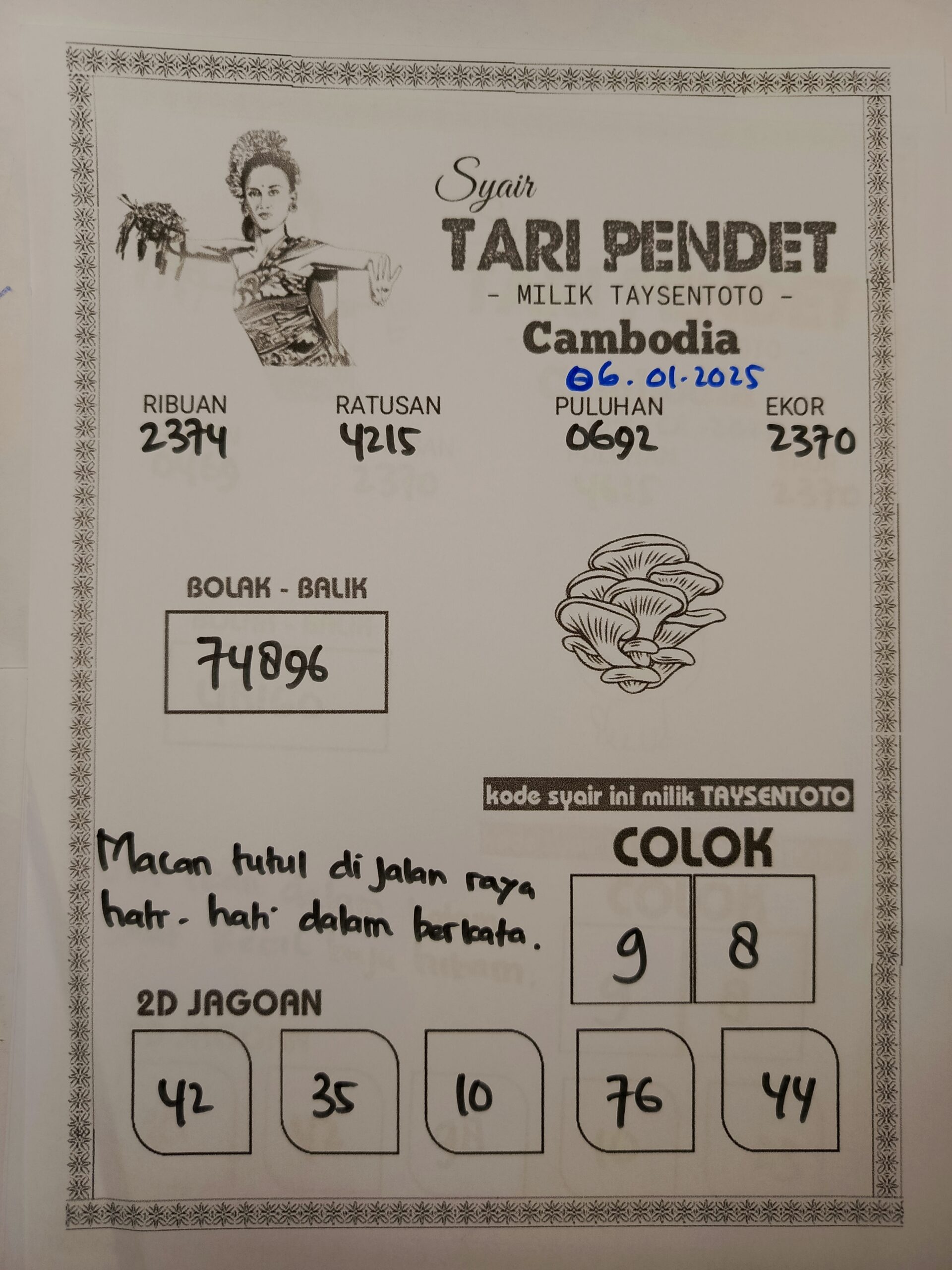 Syair Tari Pendet Cambodia Hari Ini Januari 06 Januari 2025