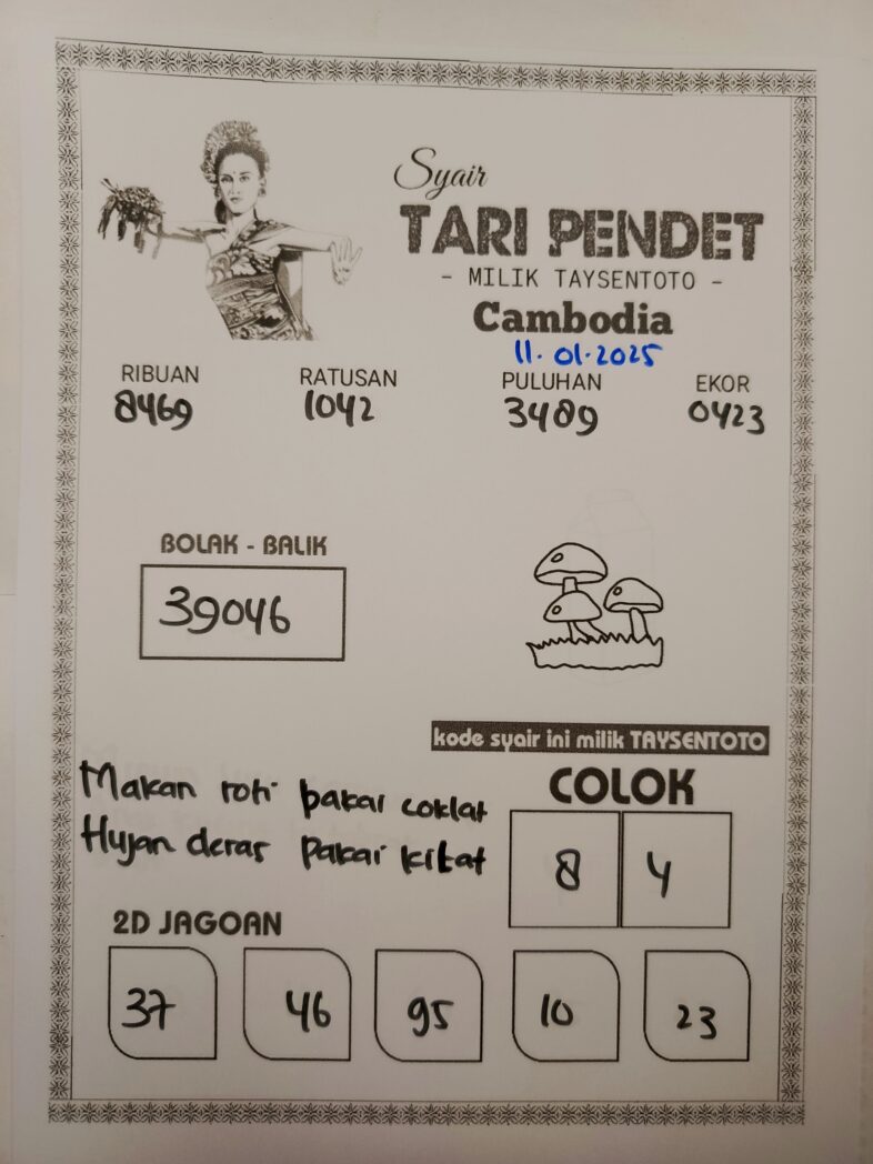 Syair Tari Pendet Cambodia Hari Ini Sabtu,11 Januari 2025