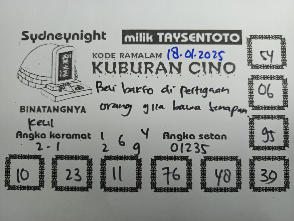 Syair Kuburan Cino SydneyNight Hari ini Sabtu, 18 Januari 2025