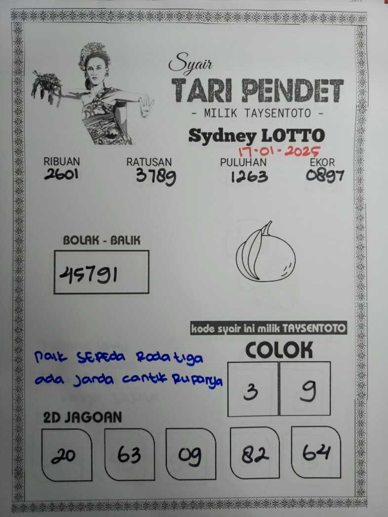 Syair Tari Pendet Sydney Hari ini Jumat, 17 Januari 2025