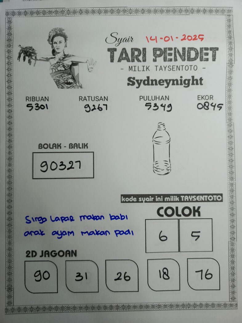 Syair Tari Pendet SydneyNight Hari ini Selasa, 14 Januari 2025