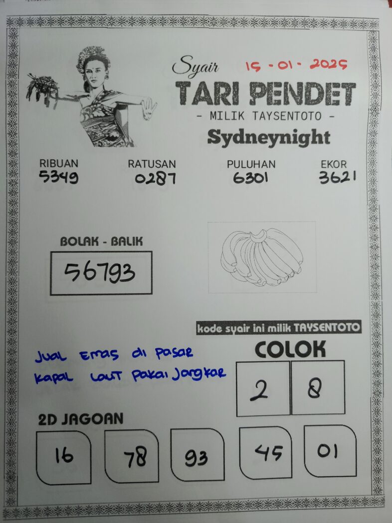 Syair Tari Pendet SydneyNight Hari ini Rabu, 15 Januari 2025