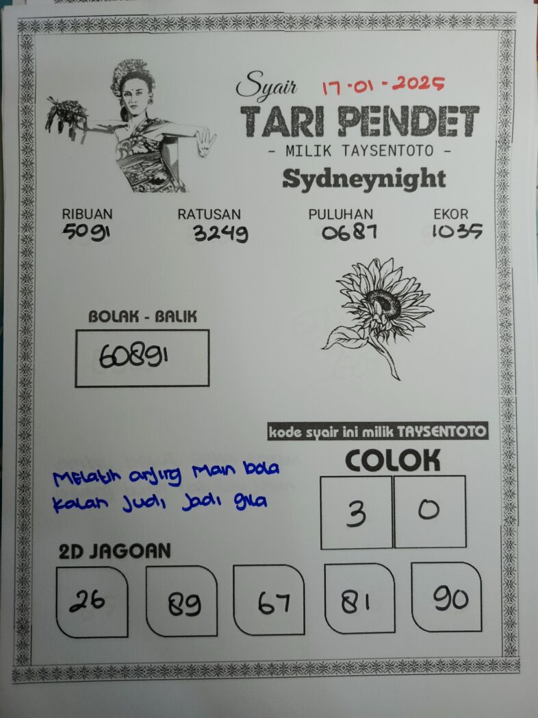 Syair Tari Pendet SydneyNight Hari ini Jumat, 17 Januari 2025