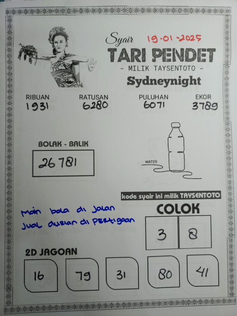 Syair Tari Pendet SydneyNight Hari ini Minggu, 19 Januari 2025