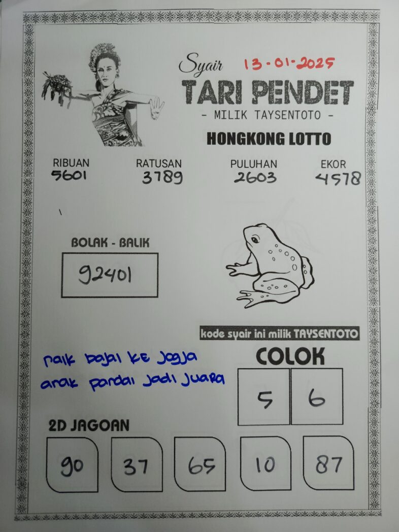 Syair Tari Pendet HK Hari Senin, 13 Januari 2025