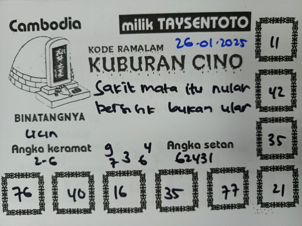 Syair Kuburan Cino Cambodia Hari Ini Minggu, 26 Januari 2025