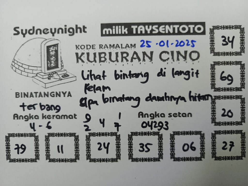 Syair Kuburan Cino SydneyNight Hari ini Sabtu, 25 Januari 2025