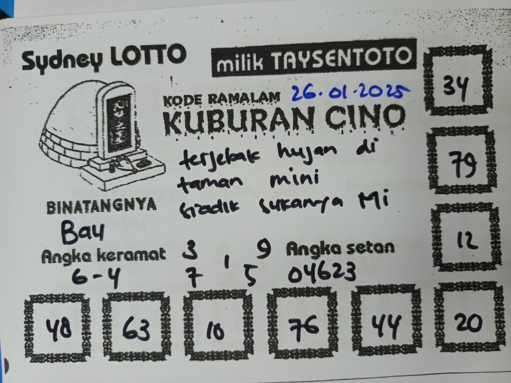 Syair Kuburan Cino Sydney Hari ini Minggu, 26 Januari 2025