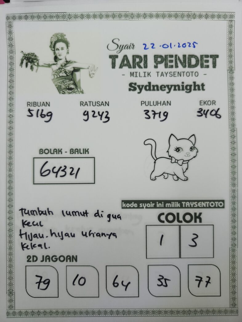 Syair Tari Pendet SydneyNight Hari ini Rabu, 22 Januari 2025