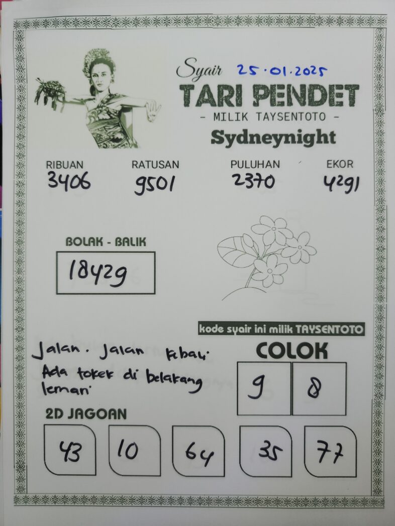 Syair Tari Pendet SydneyNight Hari ini Sabtu, 25 Januari 2025