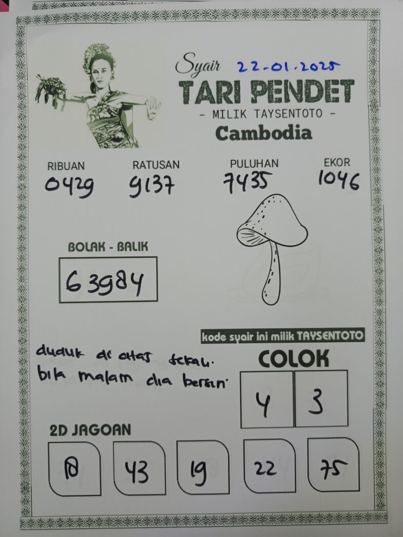 Syair Tari Pendet Cambodia Hari Ini Rabu, 22 Januari 2025