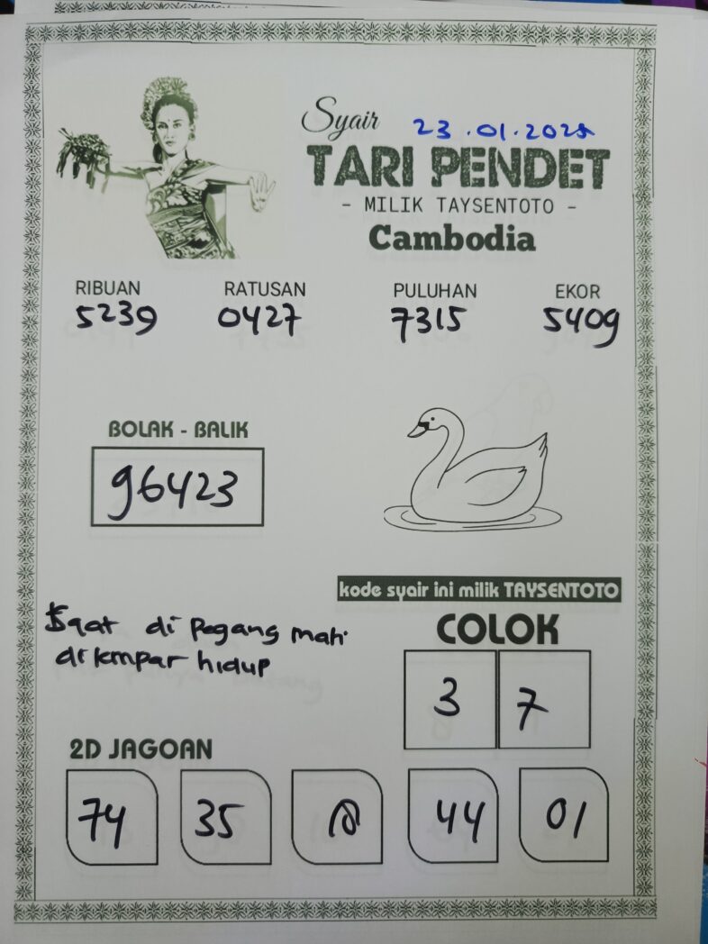 Syair Tari Pendet Cambodia Hari Ini Kamis, 23 Januari 2025