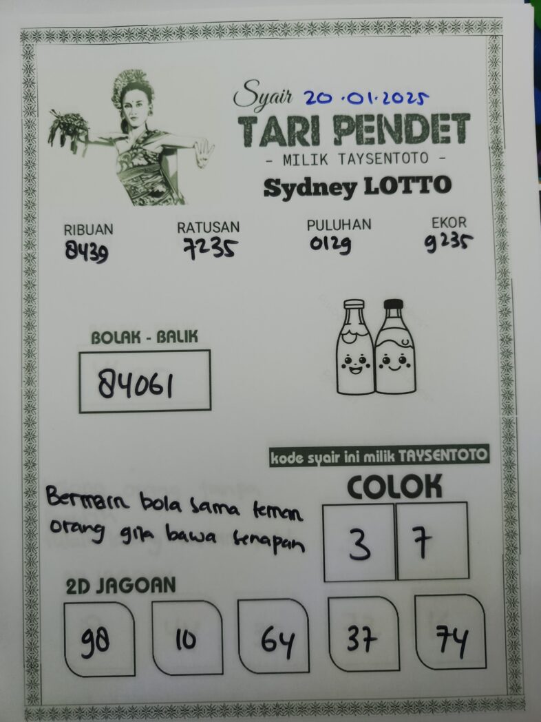 Syair Tari Pendet Sydney Hari ini Senin, 20 Januari 2025