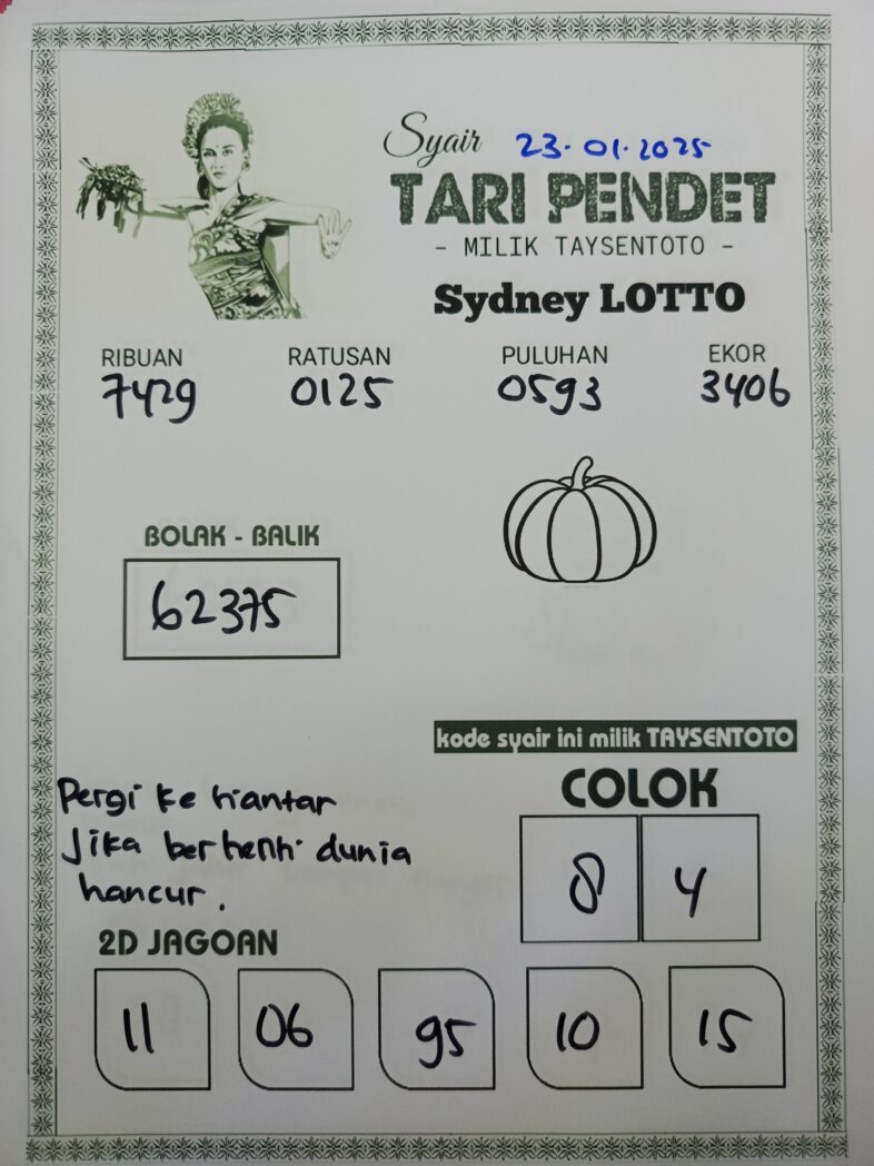 Syair Tari Pendet Sydney Hari ini Kamis, 23 Januari 2025