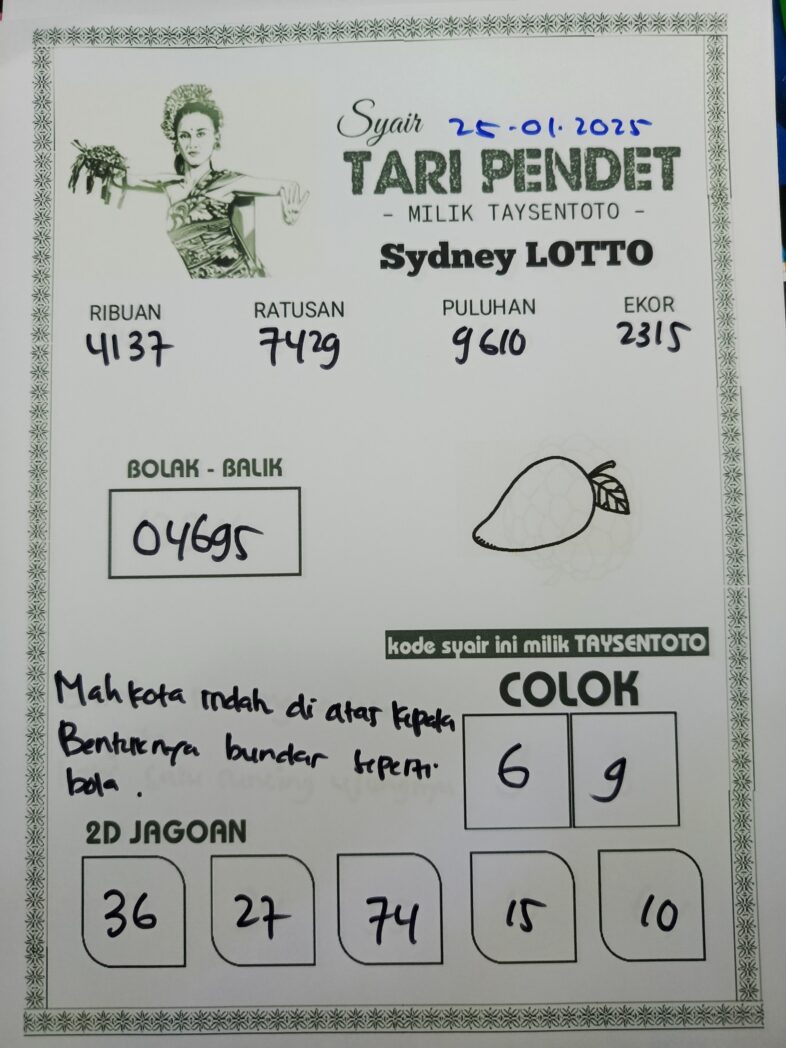 Syair Tari Pendet Sydney Hari ini Sabtu, 25 Januari 2025