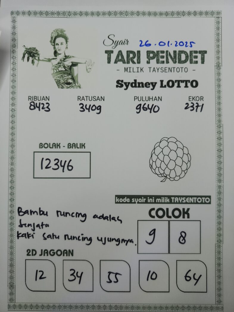 Syair Tari Pendet Sydney Hari ini Minggu, 26 Januari 2025