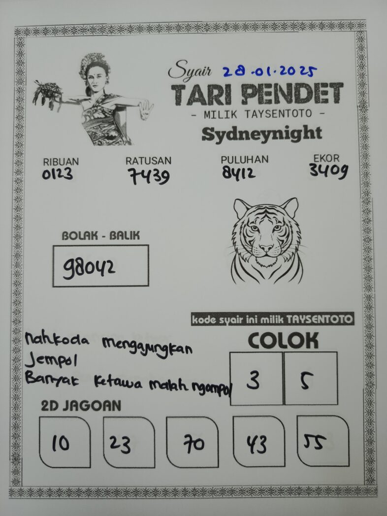 Syair Tari Pendet SydneyNight Hari ini Selasa, 28 Januari 2025